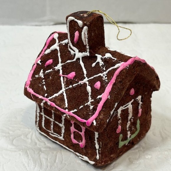 Vintage Gingerbread House Flocked Styrofoam Ornament Made In Japan 50's - Picture 10 of 12